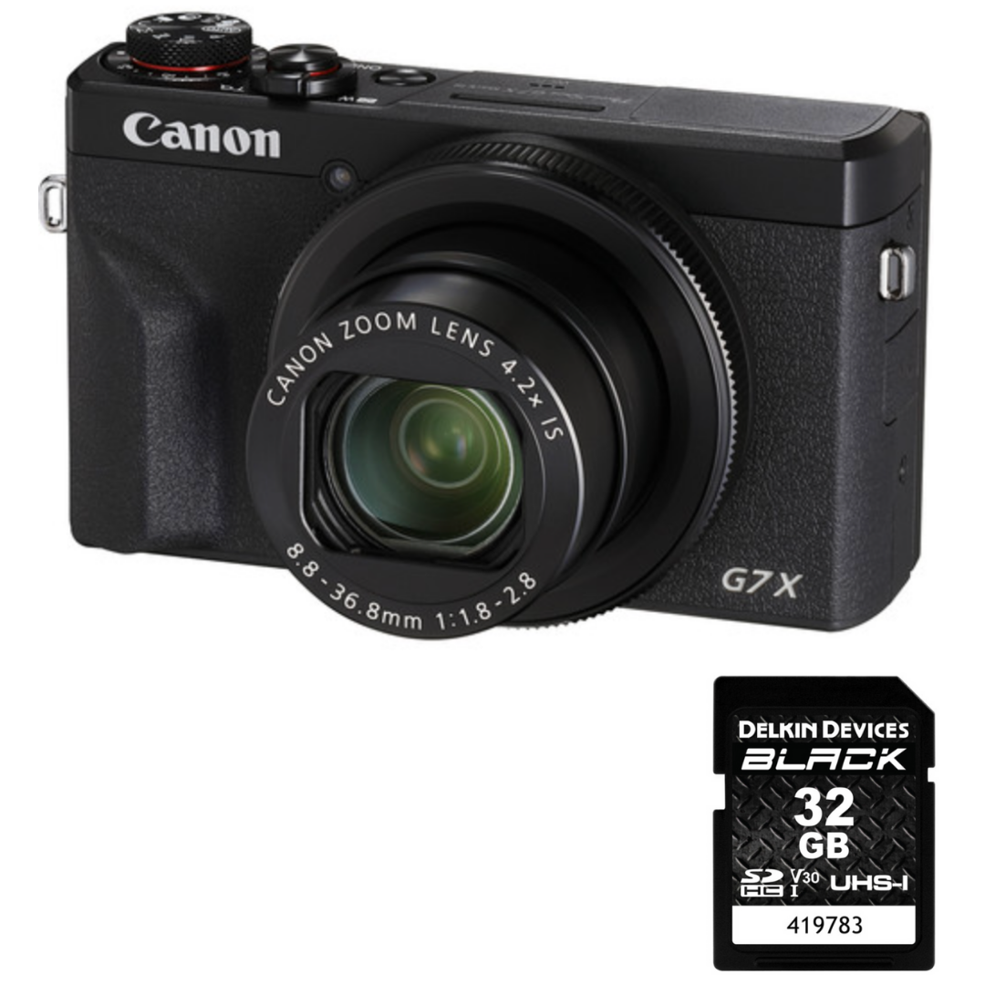 Canon PowerShot G7 X Mark III Digital Camera (Black) with Delkin Black Rugged SD Card 99MB/S - 32 GB