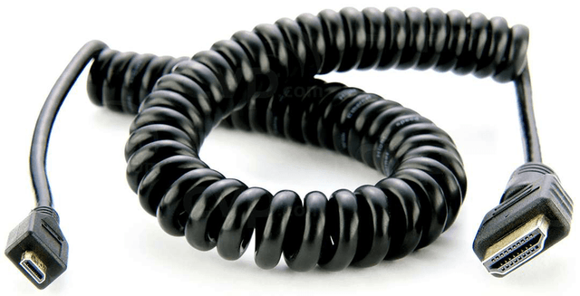 Shop Atomos ATOMCAB006 Coiled Right-angle Micro HDMI to Mini HDMI (30-45cm) by Atomos at Nelson Photo & Video