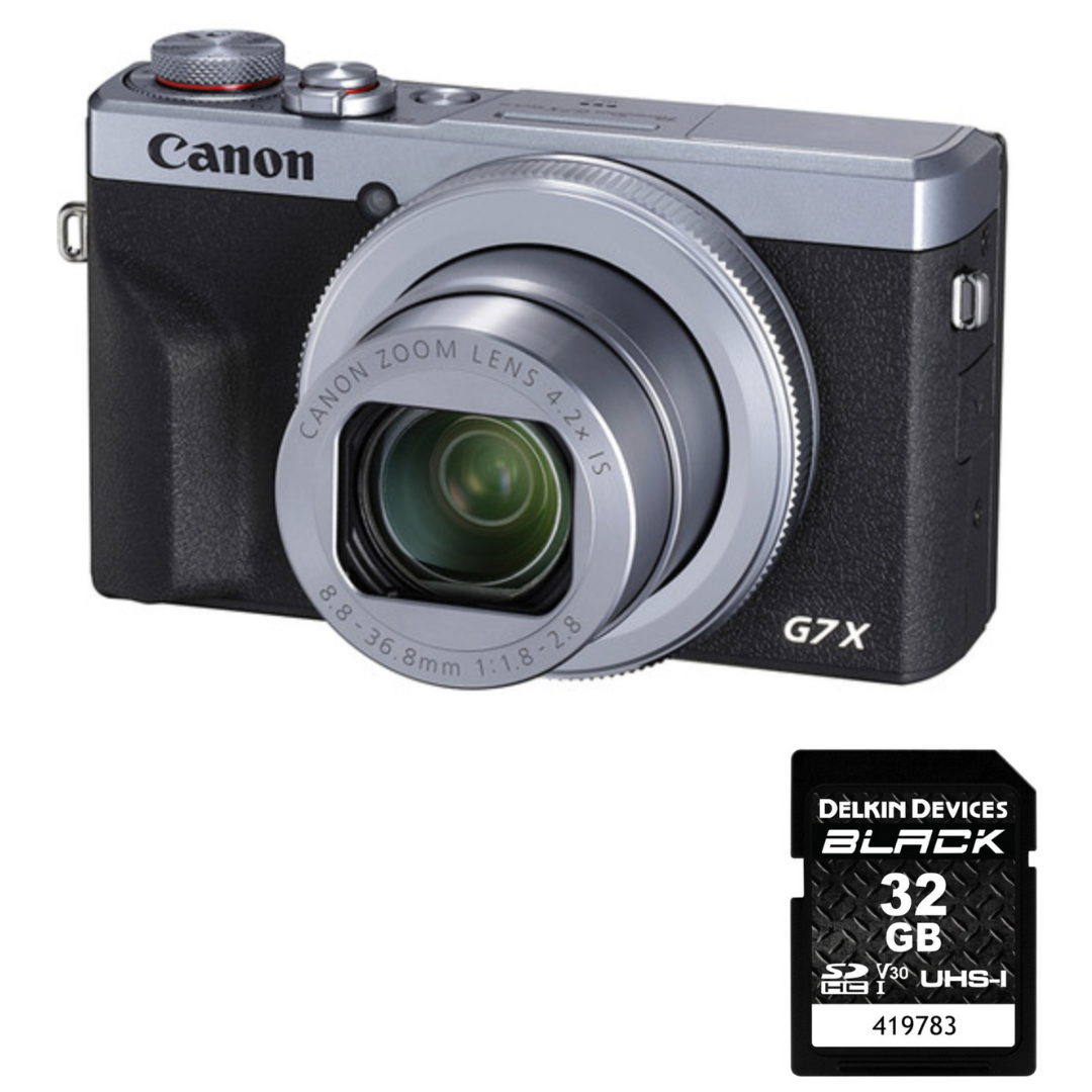 Canon PowerShot G7 X Mark III Digital Camera (Silver) with Delkin Black Rugged SD Card 99MB/S - 32 GB