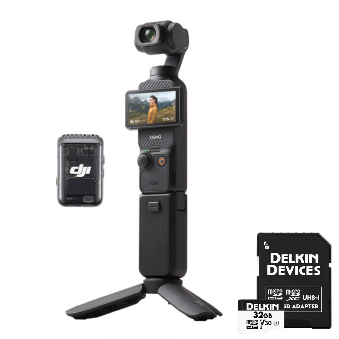 DJI Osmo Pocket 3 Creator Combo with Delkin Devices 32GB Advantage MicroSDHC UHS-I V30 660x U3