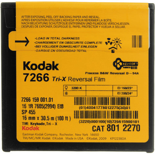 Kodak Tri-X Black-and-White Reversal Film #7266 (16mm, 100' Roll, Single Perf)