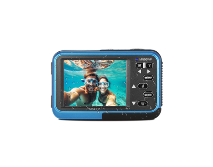 MINOLTA MN50WP Duo 48 MP Autofocus / 5K Ultra HD Waterproof Camera w/ Dual LCD (Blue)