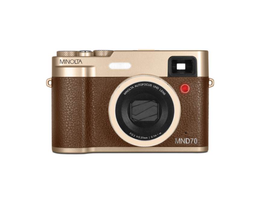 MINOLTA MND70 Retro 48 MP Autofocus / 5K Ultra HD Dual Lens Camera w/WiFi (Gold/Brown)