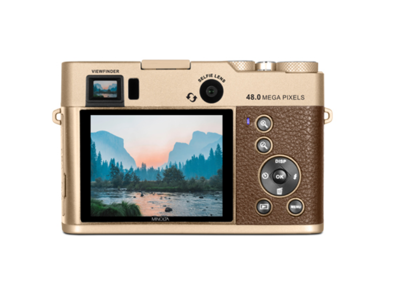 MINOLTA MND70 Retro 48 MP Autofocus / 5K Ultra HD Dual Lens Camera w/WiFi (Gold/Brown)