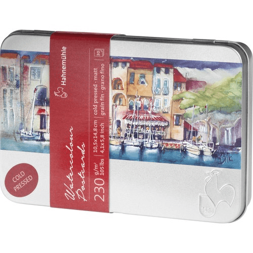 Shop Hahnemühle Cold Pressed Watercolor Postcards in Metal Box (4.1 x 5.8", 30 Sheets) by Hahnemuhle at Nelson Photo & Video