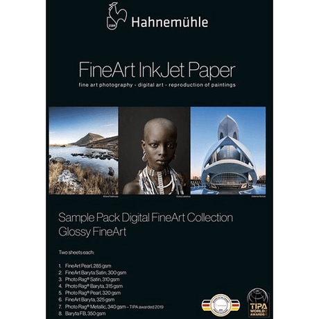 Shop Hahnemuhle Glossy Sample Pack FineArt Assortment (DIN A3+, 16 Sheets) by Hahnemuhle at Nelson Photo & Video
