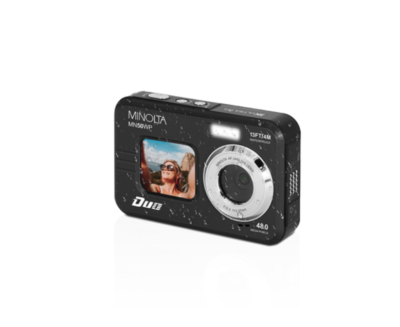 MINOLTA®MN50WP Duo 48 MP Autofocus / 5K Ultra HD Waterproof Camera w/ Dual LCD (Black) - No memory card