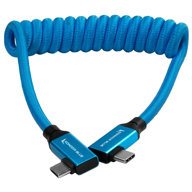 Kondor Blue 12-24” Coiled USB-C Right Angle Braided Cable (Blue) - Nelson Photo & Video