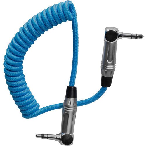 Kondor Blue Coiled 3.5mm Right-angle TRS Stereo Audio Cable (12-24’) - Nelson Photo & Video