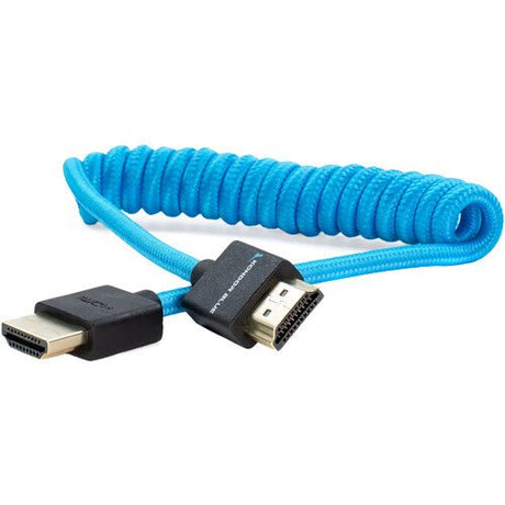 Kondor Blue Coiled High-Speed HDMI 2.0 Braided Cable (12 to 24", Kondor Blue) - Nelson Photo & Video