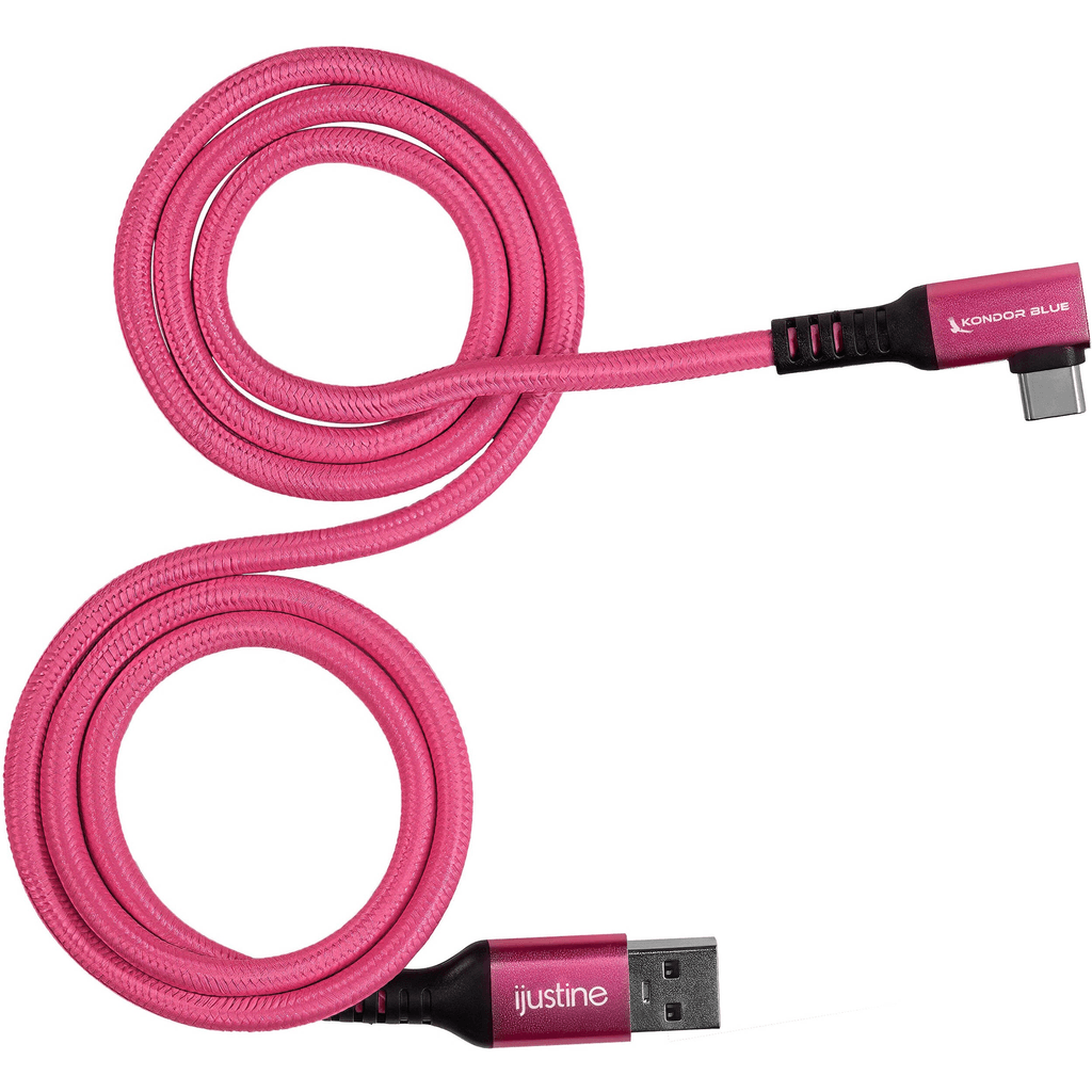 Kondor Blue iJustine USB-A 3.2 Gen 1 Male to USB-C Male Right-Angle Cable (3', Pink) - Nelson Photo & Video