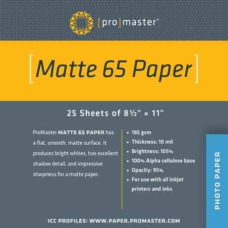 Shop Matte 65 Paper 8.5"x11" - 25 Sheets by Promaster at Nelson Photo & Video