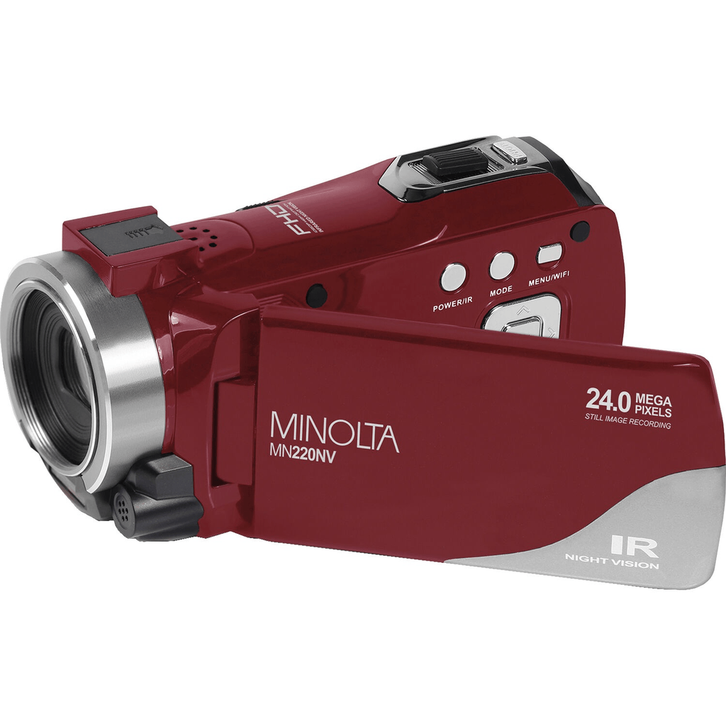 Minolta MN220NV Full HD Night Vision Camcorder with 16x Digital Zoom (Red) - Nelson Photo & Video