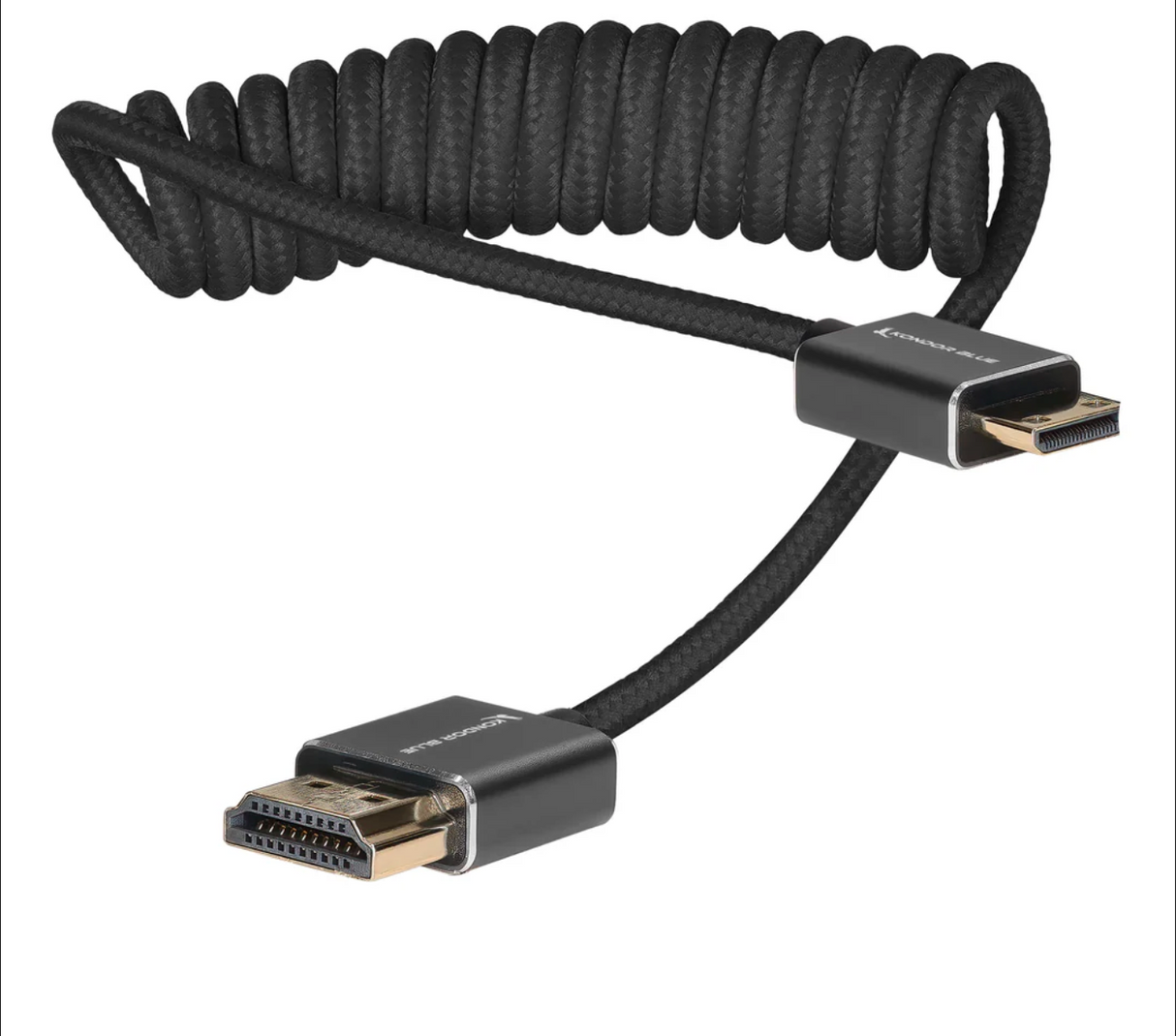 Kondor Blue Mini HDMI to Full HDMI Cable 12"-24" Braided Coiled
