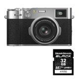 FUJIFILM X100VI Digital Camera (Silver) with Delkin Black Rugged SD Card 99MB/S - 32 GB
