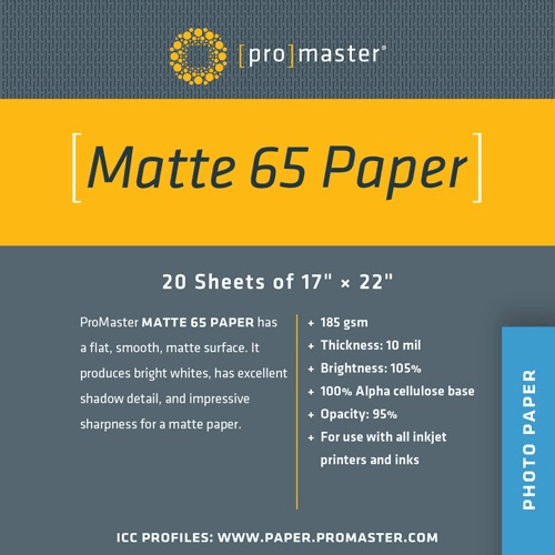 Shop Promaster Matte 65 Paper 17"x22" - 20 Sheets by Promaster at Nelson Photo & Video