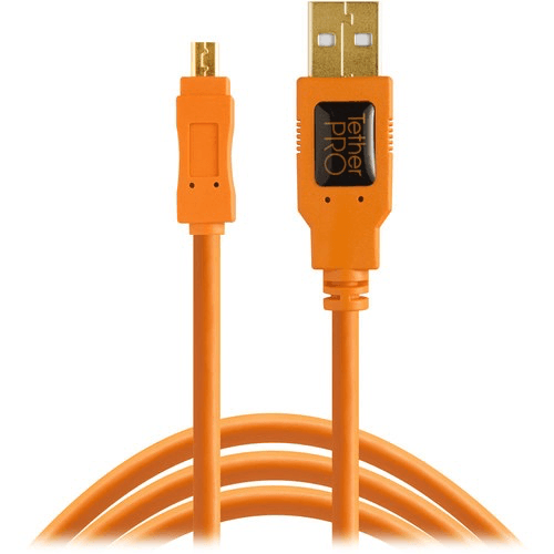 Shop Tether Tools TetherPro USB 2.0 Type-A Male to Mini-B Male Cable (15', Orange) by Tether Tools at Nelson Photo & Video