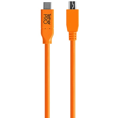 Shop Tether Tools TetherPro USB Type-C Male to 5-Pin Mini-USB 2.0 Type-B Male Cable (15', Orange) by Tether Tools at Nelson Photo & Video