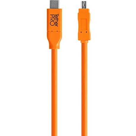Shop Tether Tools TetherPro USB Type-C Male to 8-Pin Mini-USB 2.0 Type-B Male Cable (15', Orange) by Tether Tools at Nelson Photo & Video