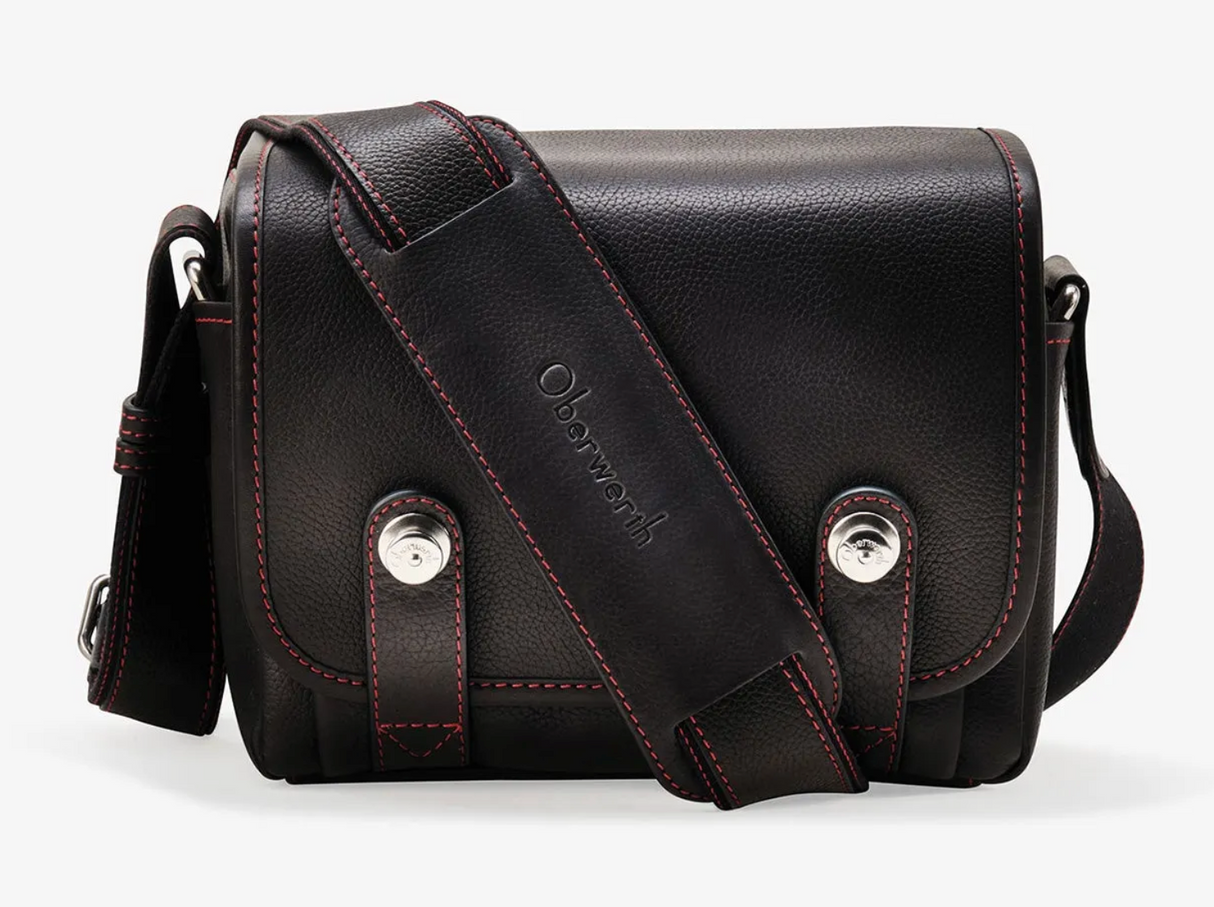 Oberwerth Louis Camera Bag Luxury Cow-Hide Black / Red Lining & Stitching