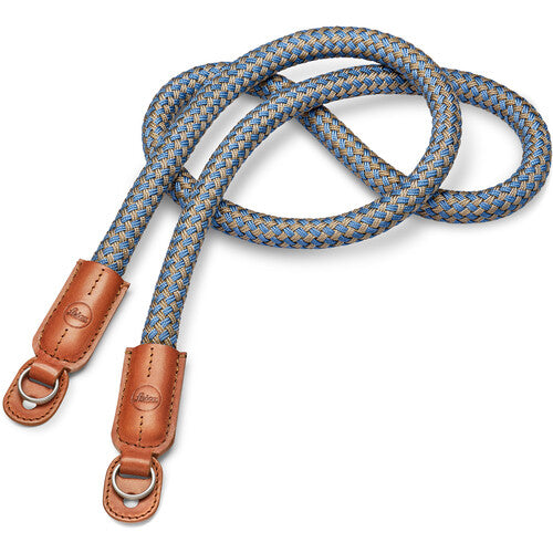 Leica Carrying Strap, Round Braided Rayon & Leather Cord, Cognac, Denim Blue